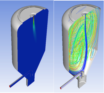 Velocity contour plot (left) and streamlines (right).
